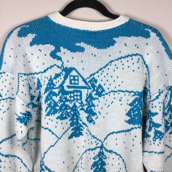 Vintage 90s Winter Ski Lodge Cabincore Cottagecore Novelty Knitted Sweater M - Picture 7 of 7